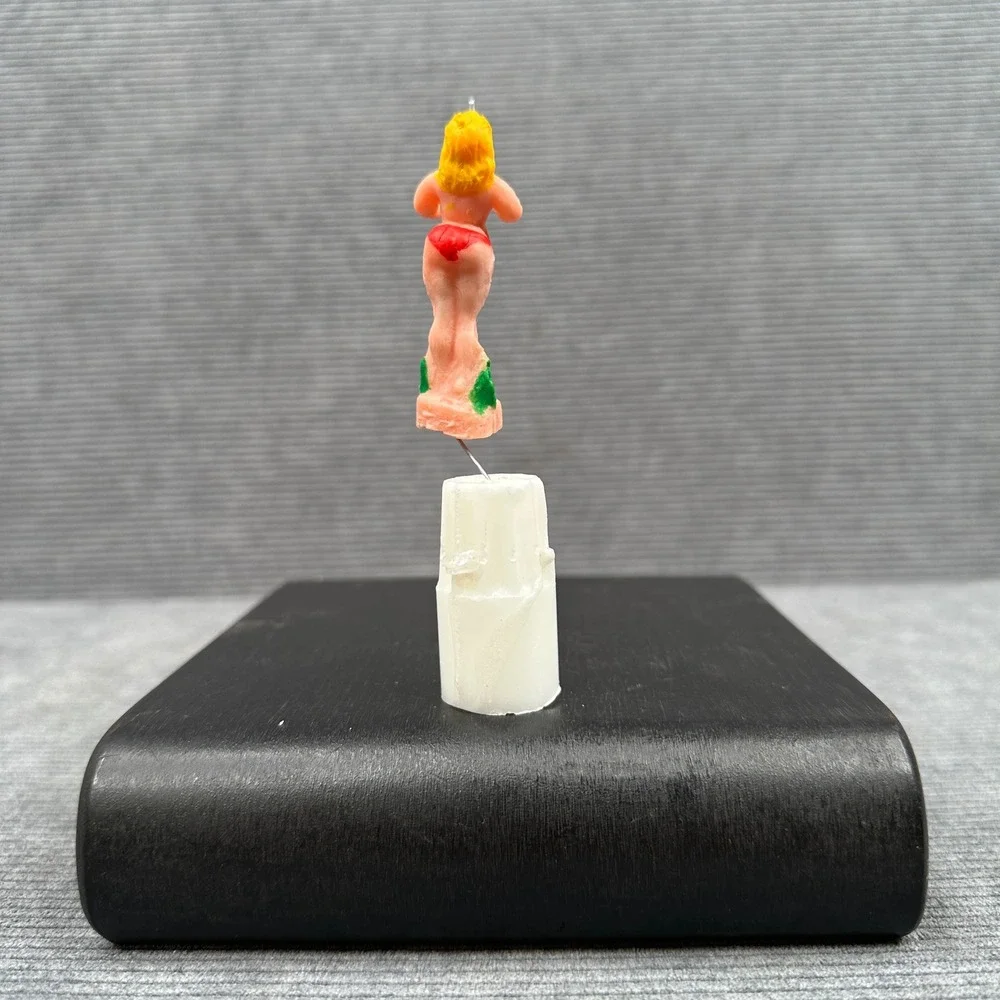 Vintage Novelty Dancer Cake Topper Miniature Figurine Red Bikini Blonde 1.5 Inch
